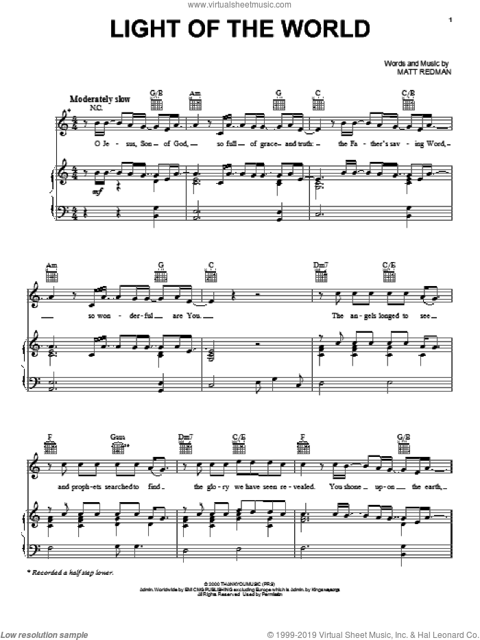Light Of The World sheet music for voice, piano or guitar by Matt Redman, intermediate skill level