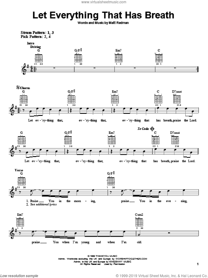 Let Everything That Has Breath sheet music for guitar solo (chords) by Matt Redman, easy guitar (chords)