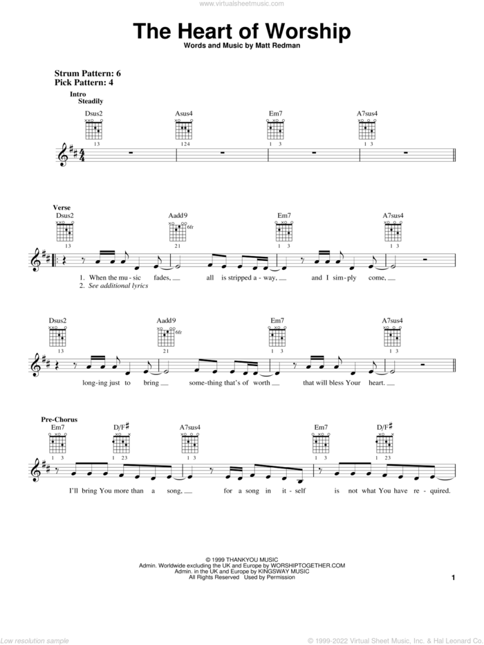 The Heart Of Worship sheet music for guitar solo (chords) by Matt Redman, easy guitar (chords)