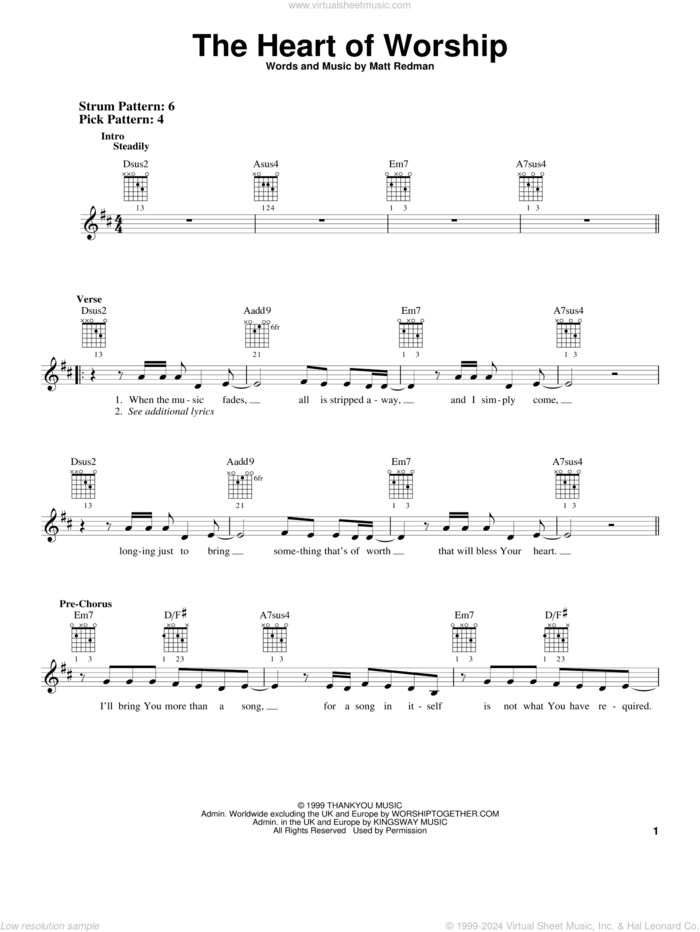 The Heart Of Worship sheet music for guitar solo (chords) by Matt Redman, easy guitar (chords)