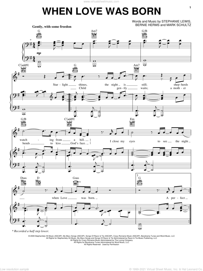 When Love Was Born sheet music for voice, piano or guitar by Mark Schultz, Bernie Herms and Stephanie Lewis, intermediate skill level