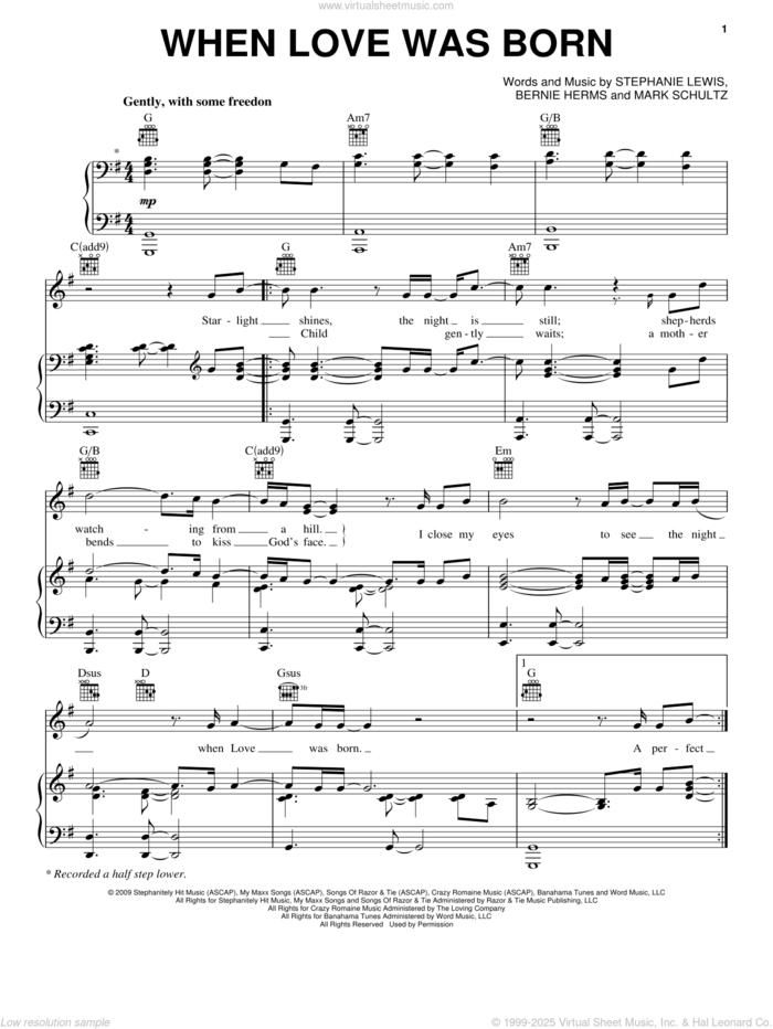 When Love Was Born sheet music for voice, piano or guitar by Mark Schultz, Bernie Herms and Stephanie Lewis, intermediate skill level