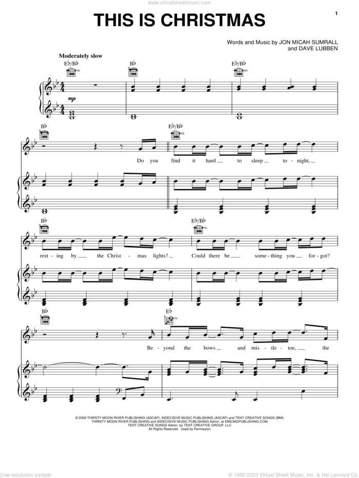 This Is Christmas sheet music for voice, piano or guitar by Kutless, Dave Lubben and Jon Micah Sumrall, intermediate skill level