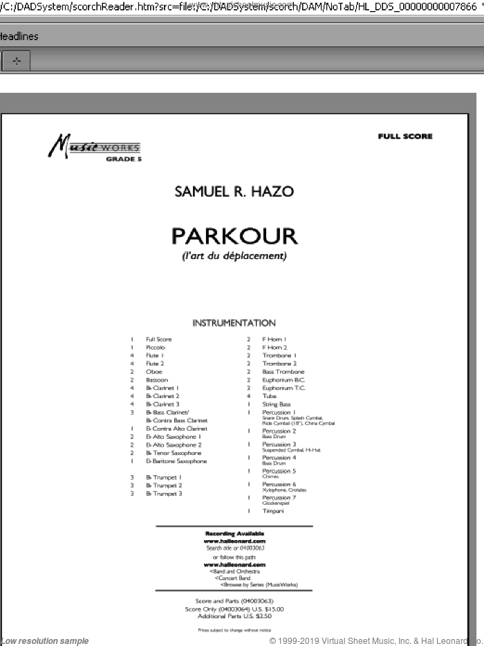 Parkour (COMPLETE) sheet music for concert band by Samuel R. Hazo, intermediate skill level