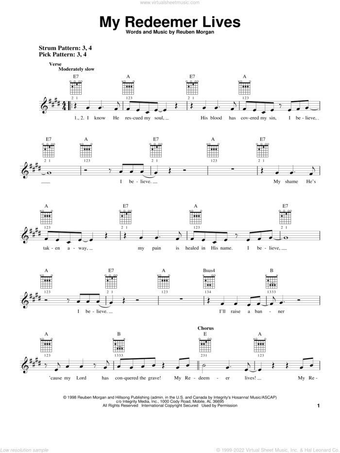 My Redeemer Lives sheet music for guitar solo (chords) by Reuben Morgan and Phillips, Craig & Dean, easy guitar (chords)