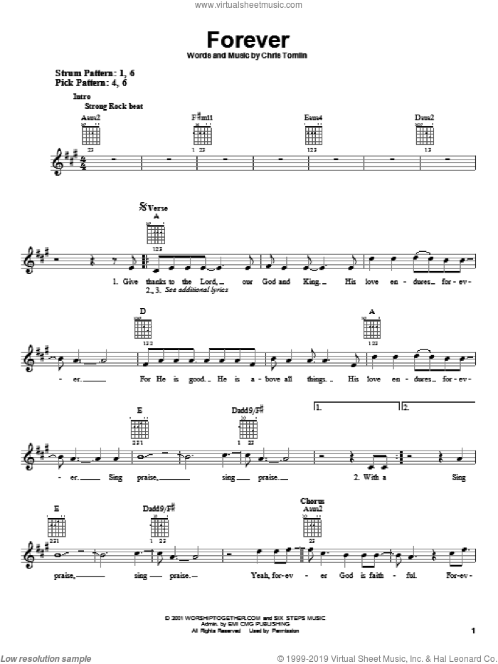 Forever sheet music for guitar solo (chords) by Chris Tomlin, easy guitar (chords)