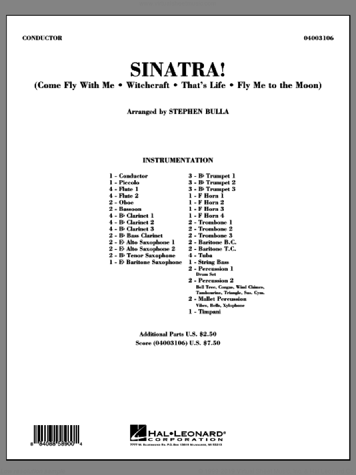 Sinatra! (COMPLETE) sheet music for concert band by Frank Sinatra and Stephen Bulla, intermediate skill level