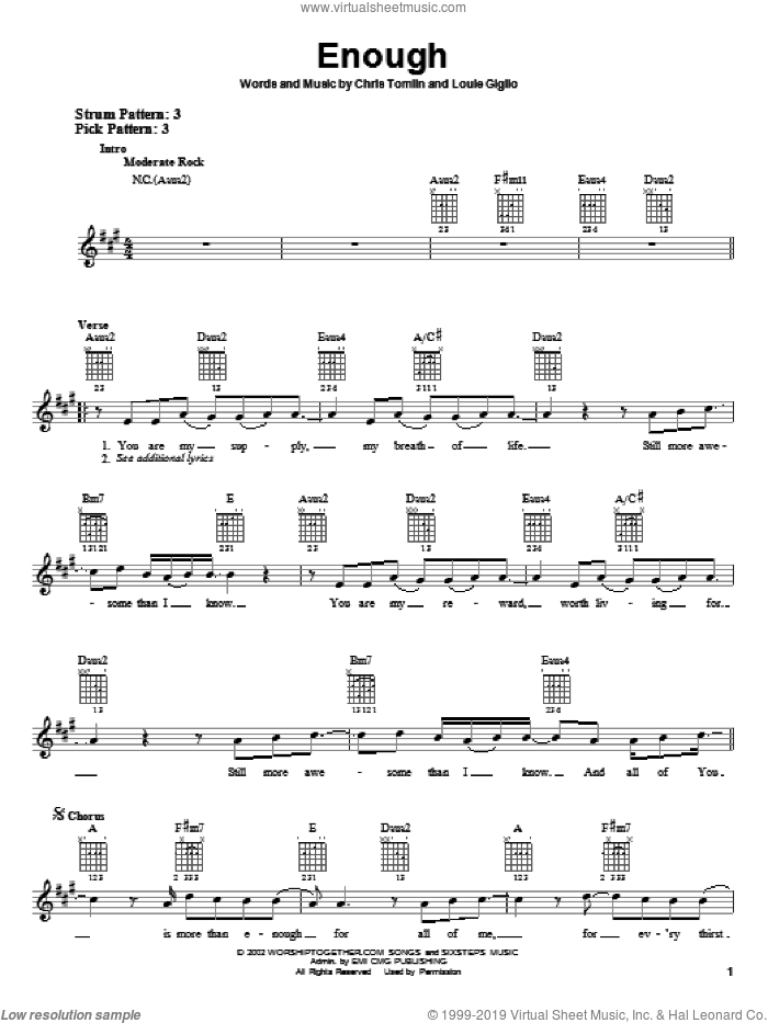 Enough sheet music for guitar solo (chords) by Chris Tomlin, Jeremy Camp and Louie Giglio, easy guitar (chords)