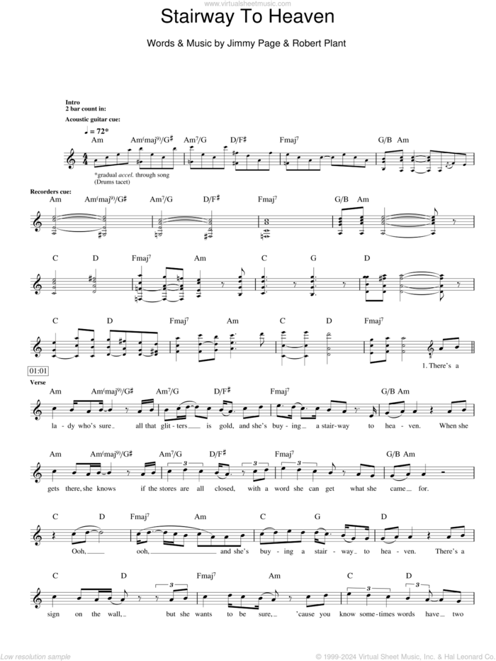 Stairway To Heaven sheet music for voice and other instruments (fake book) by Led Zeppelin, Rodrigo y Gabriela, Jimmy Page and Robert Plant, intermediate skill level