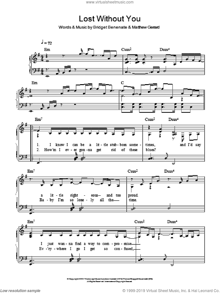 Lost Without You, (easy) sheet music for piano solo by Delta Goodrem, Bridget Benenate and Matthew Gerrard, easy skill level