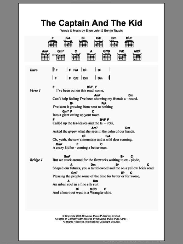 The Captain And The Kid sheet music for guitar (chords) by Elton John and Bernie Taupin, intermediate skill level