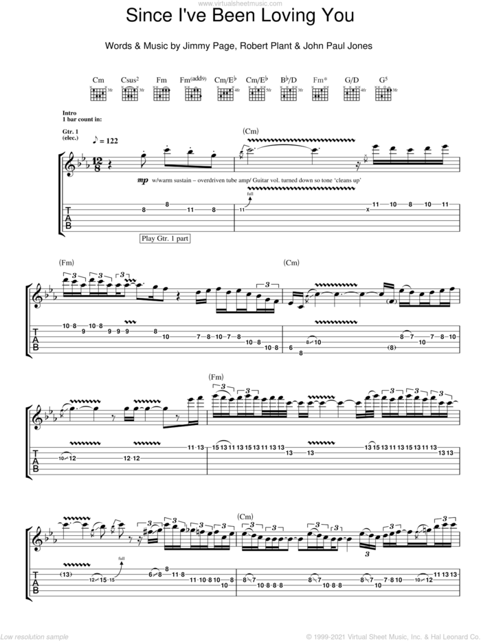Since I've Been Loving You sheet music for guitar (tablature) by Led Zeppelin, Jimmy Page, John Paul Jones and Robert Plant, intermediate skill level