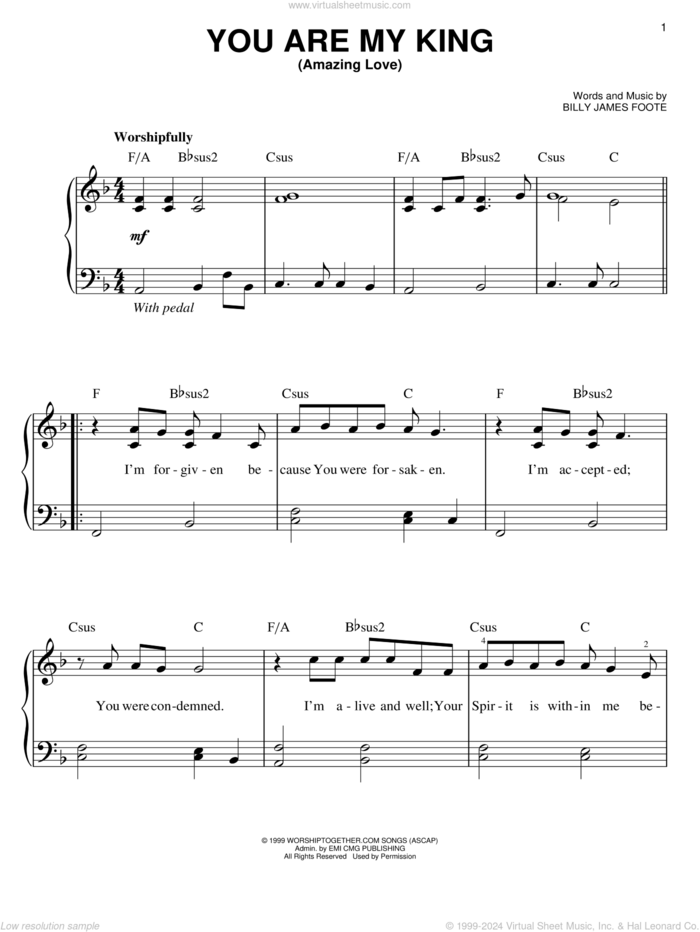 You Are My King (Amazing Love) sheet music for piano solo by Newsboys and Billy Foote, easy skill level