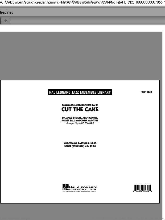 Cut The Cake (COMPLETE) sheet music for jazz band by Mike Tomaro, Alan Gorrie, Duncan Malcolm, James Stuart, Owen McIntyre, Robbie McIntosh and Roger Ball, intermediate skill level
