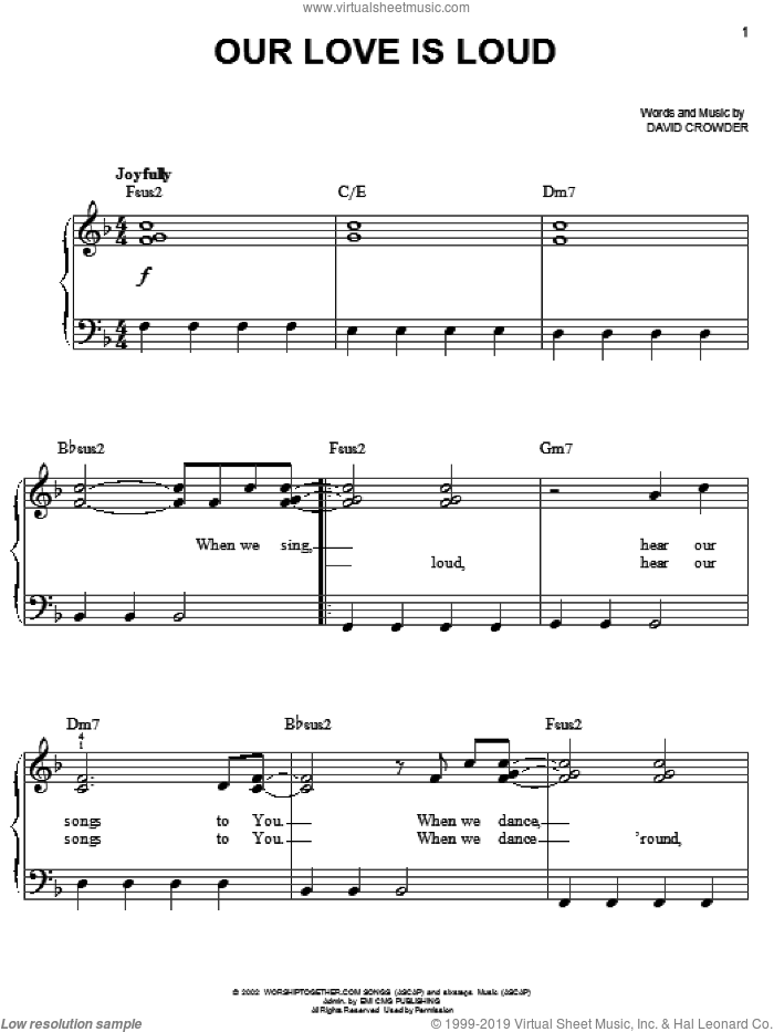 Our Love Is Loud sheet music for piano solo by David Crowder, easy skill level