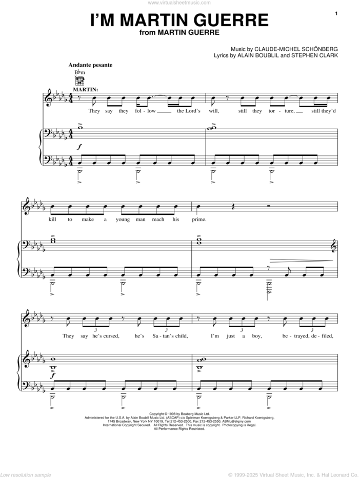 I'm Martin Guerre (from Martin Guerre) sheet music for voice, piano or guitar by Claude-Michel Schonberg, Martin Guerre (Musical), Alain Boublil, Boublil and Schonberg and Steve Clark, intermediate skill level