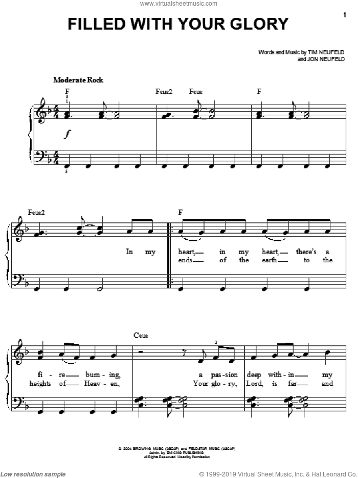 Filled With Your Glory sheet music for piano solo by Starfield, Jon Neufeld and Tim Neufeld, easy skill level