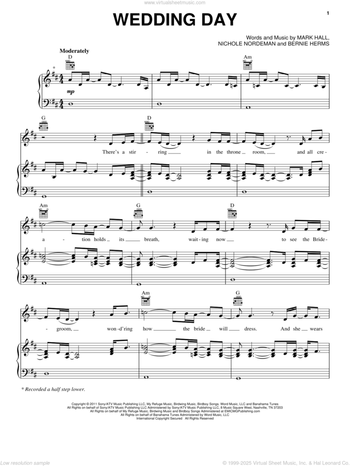 Wedding Day sheet music for voice, piano or guitar by Casting Crowns, Bernie Herms, Mark Hall and Nichole Nordeman, intermediate skill level