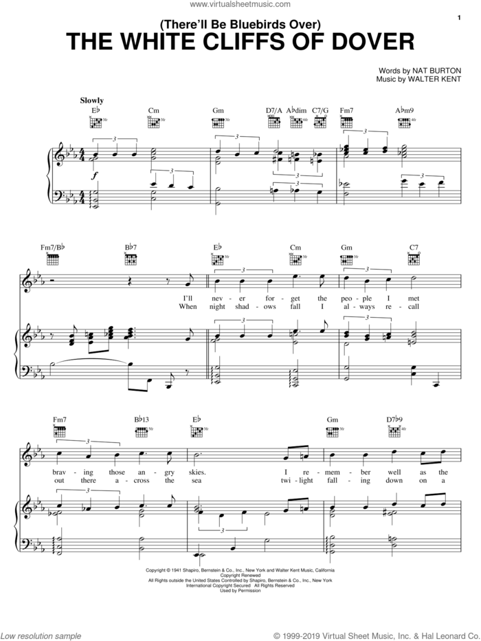(There'll Be Bluebirds Over) The White Cliffs Of Dover sheet music for voice, piano or guitar by Nat Burton, Vera Lynn and Walter Kent, intermediate skill level