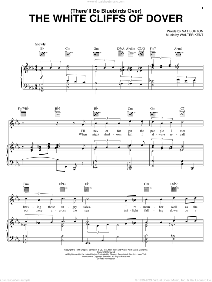 (There'll Be Bluebirds Over) The White Cliffs Of Dover sheet music for voice, piano or guitar by Nat Burton, Vera Lynn and Walter Kent, intermediate skill level