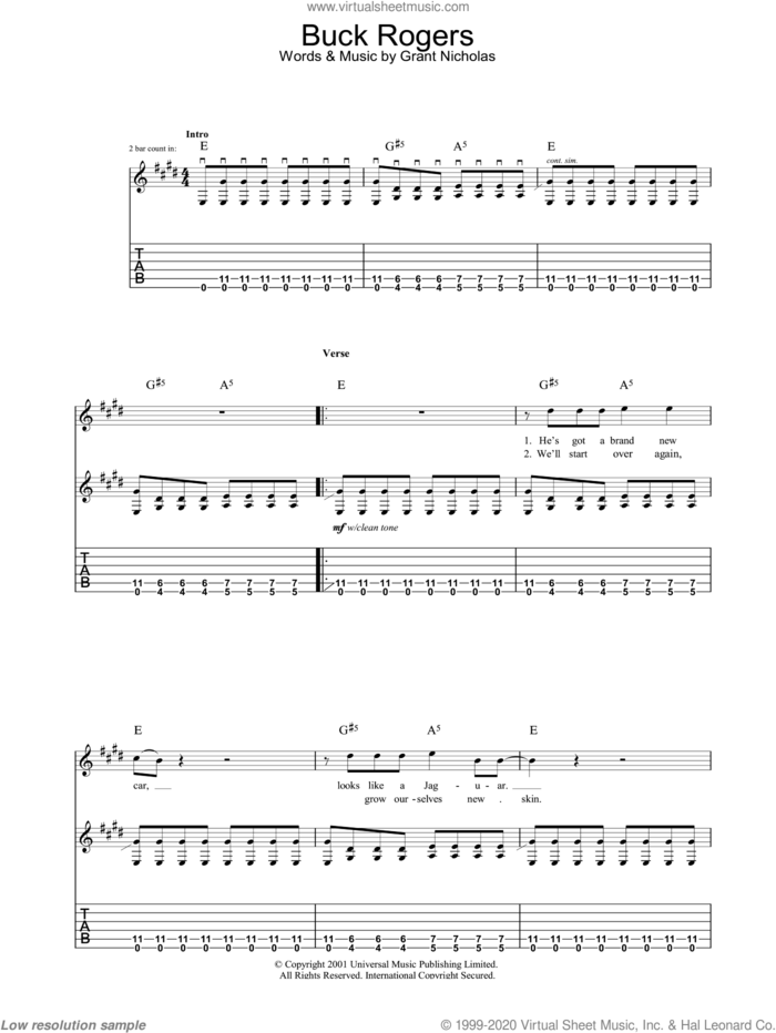 Buck Rogers sheet music for guitar (tablature) by Feeder and Grant Nicholas, intermediate skill level