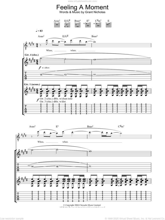 Feeling A Moment sheet music for guitar (tablature) by Feeder and Grant Nicholas, intermediate skill level