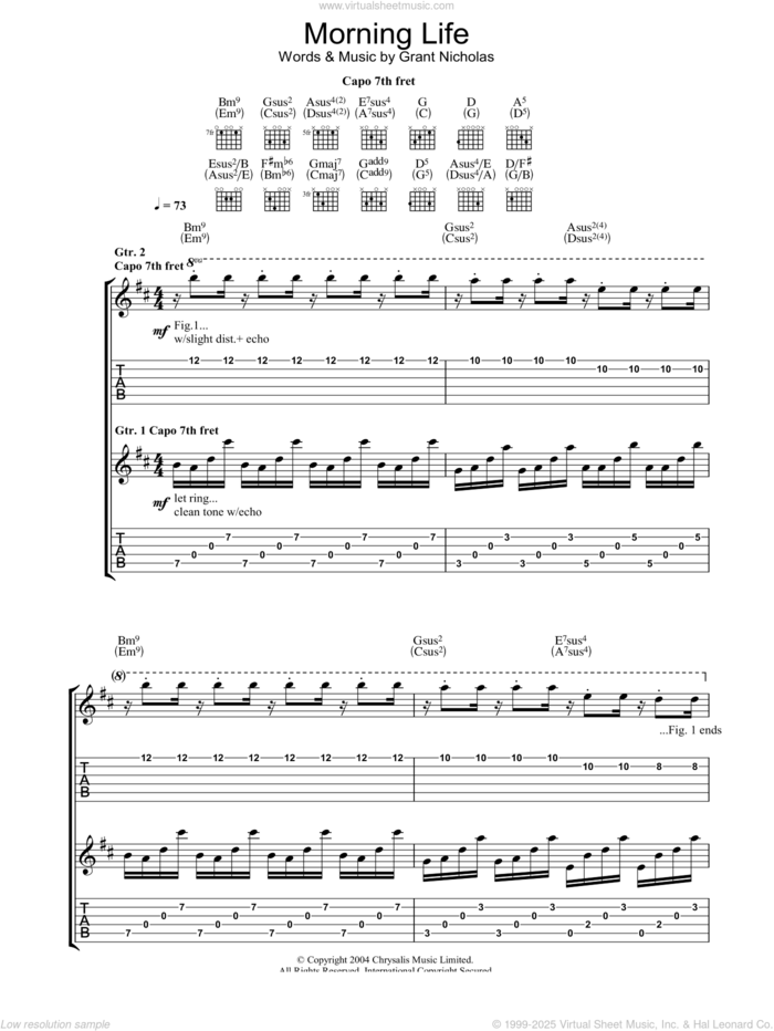 Morning Life sheet music for guitar (tablature) by Feeder and Grant Nicholas, intermediate skill level