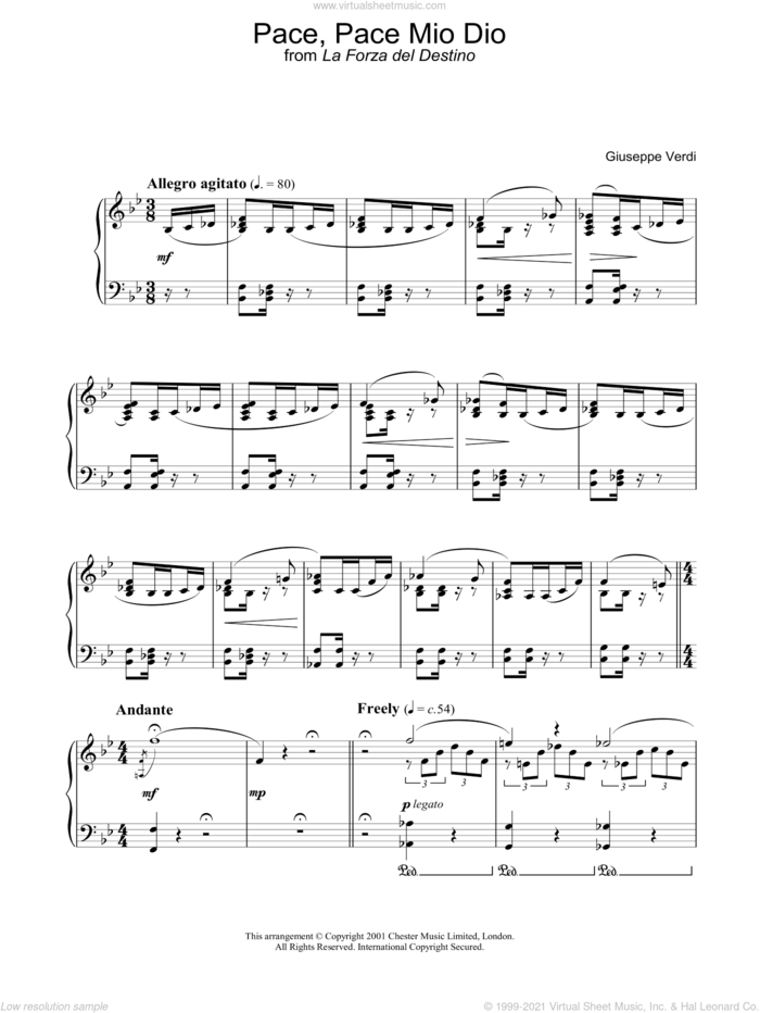 Pace, Pace Mio Dio From 'la Forza Del Destino' sheet music for piano solo by Giuseppe Verdi, classical score, intermediate skill level