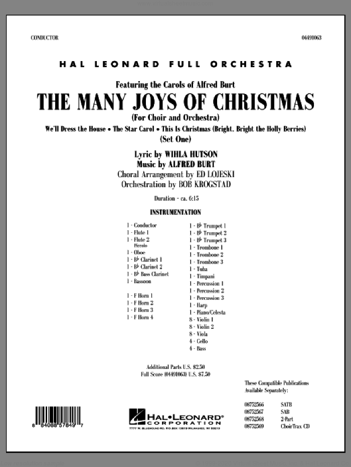 The Many Joys Of Christmas (Set One) (COMPLETE) sheet music for full orchestra by Ed Lojeski and Bob Krogstad, intermediate skill level