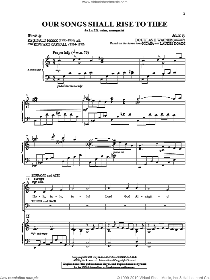 Our Songs Shall Rise To Thee sheet music for choir (SATB: soprano, alto, tenor, bass) by John Bacchus Dykes, Edward Casell, Joseph Barnby, Reginald Heber and Douglas E. Wagner, intermediate skill level