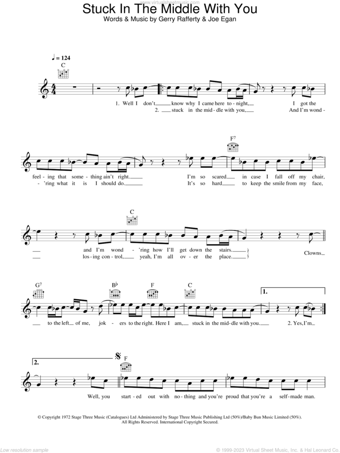 Stuck In The Middle With You sheet music for voice and other instruments (fake book) by Stealers Wheel, Gerry Rafferty and Joe Egan, intermediate skill level