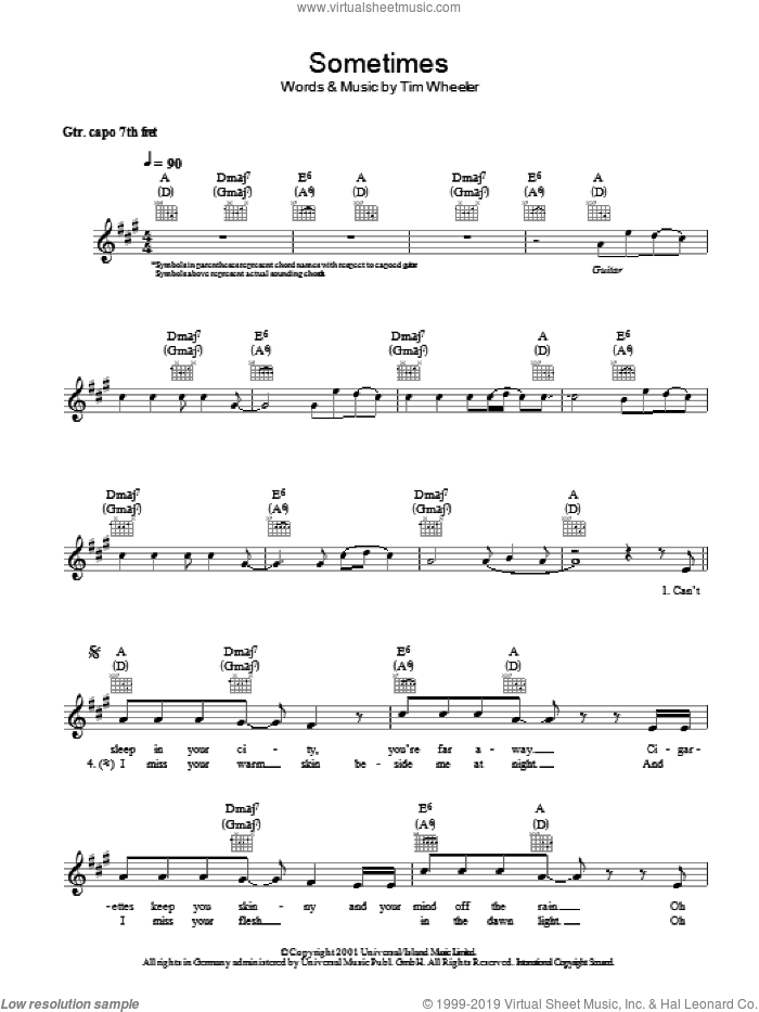 Sometimes sheet music for voice and other instruments (fake book) by Tim Wheeler, intermediate skill level