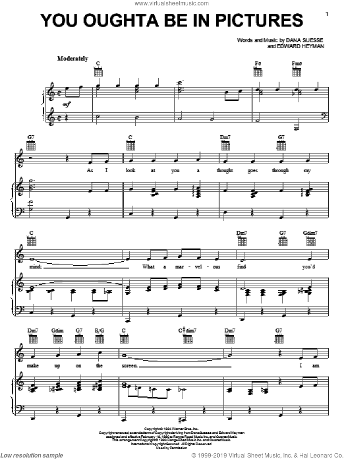 You Oughta Be In Pictures sheet music for voice, piano or guitar by Dana Suesse and Edward Heyman, intermediate skill level