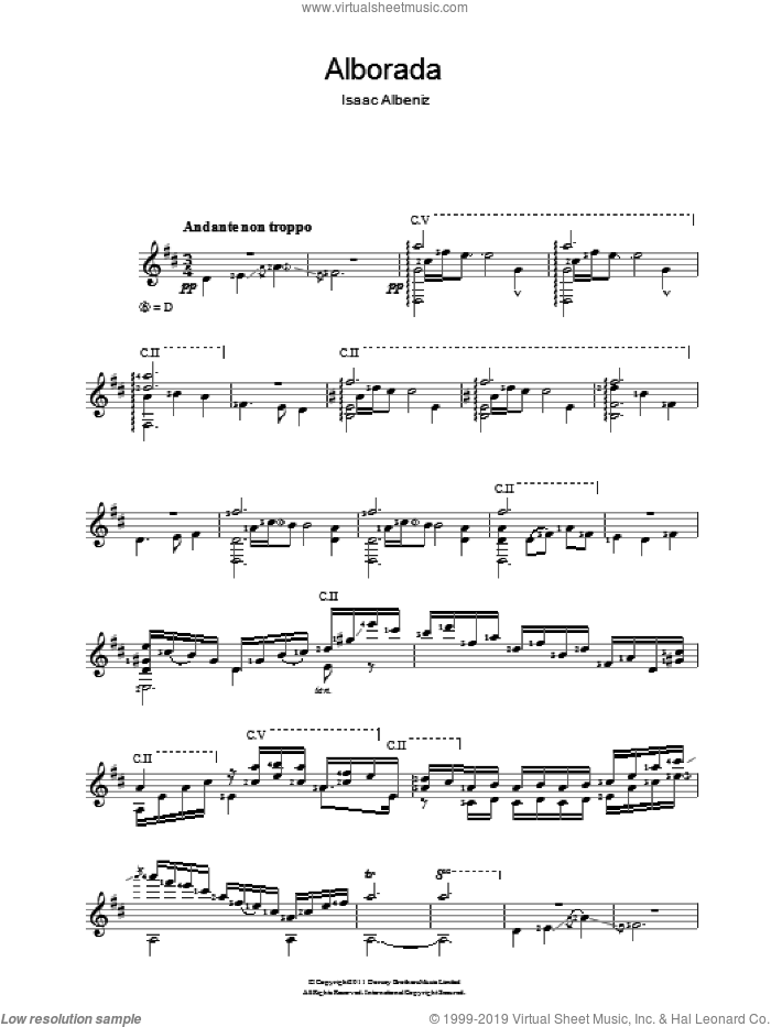 Alborada sheet music for guitar solo (chords) by Isaac Albeniz, classical score, easy guitar (chords)