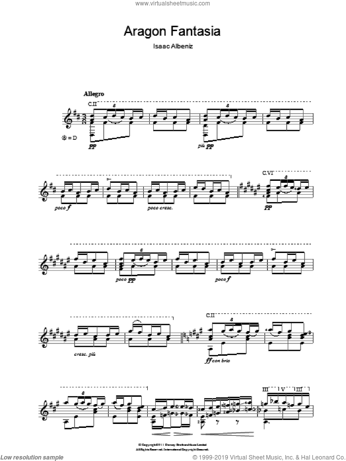 Aragon Fantasia sheet music for guitar solo (chords) by Isaac Albeniz, classical score, easy guitar (chords)