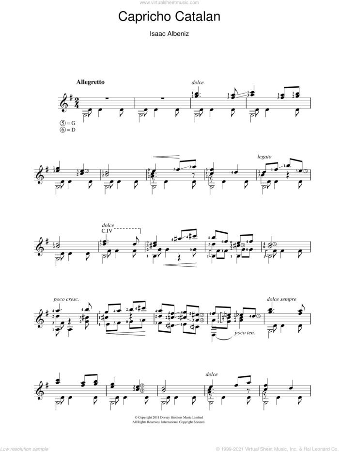 Capricho Catalan sheet music for guitar solo (chords) by Isaac Albeniz, classical score, easy guitar (chords)