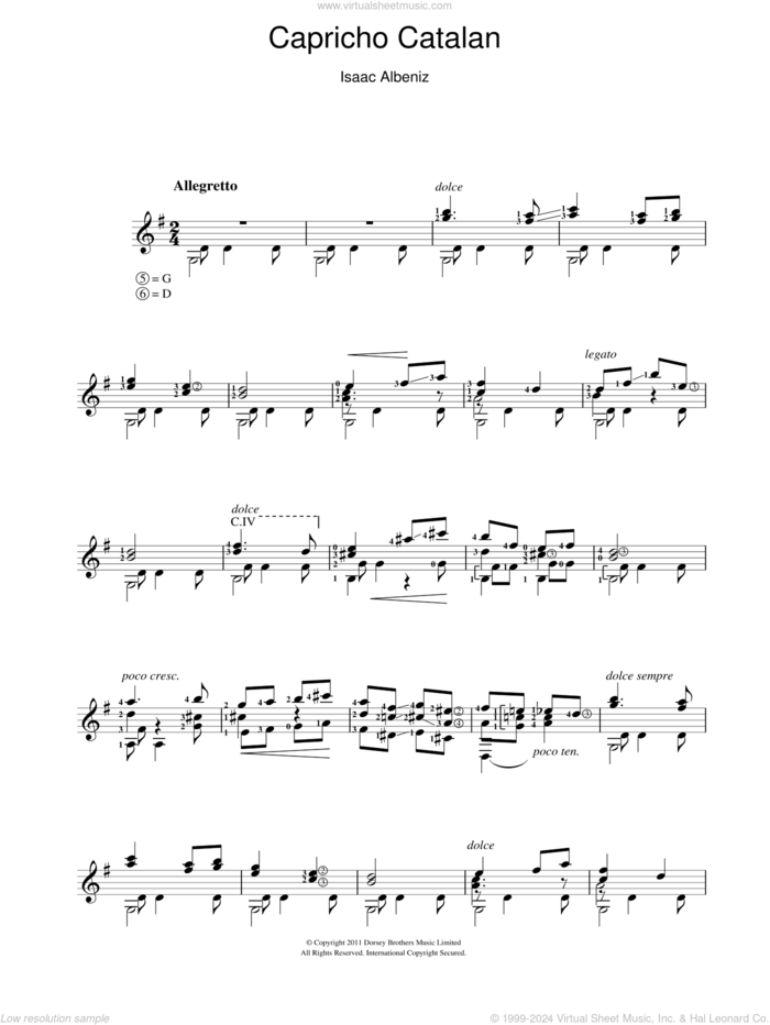 Capricho Catalan sheet music for guitar solo (chords) by Isaac Albeniz, classical score, easy guitar (chords)