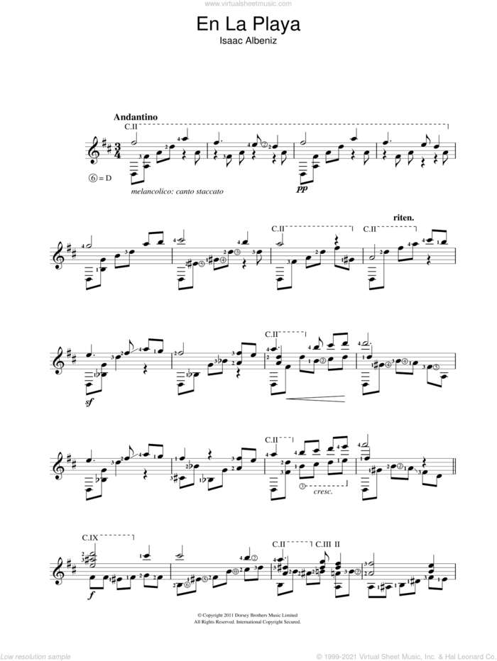 En La Playa sheet music for guitar solo (chords) by Isaac Albeniz, classical score, easy guitar (chords)