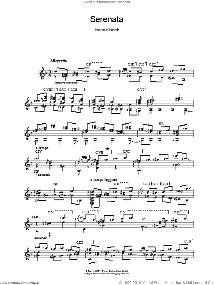 Serenata sheet music for guitar solo (chords) by Isaac Albeniz, classical score, easy guitar (chords)