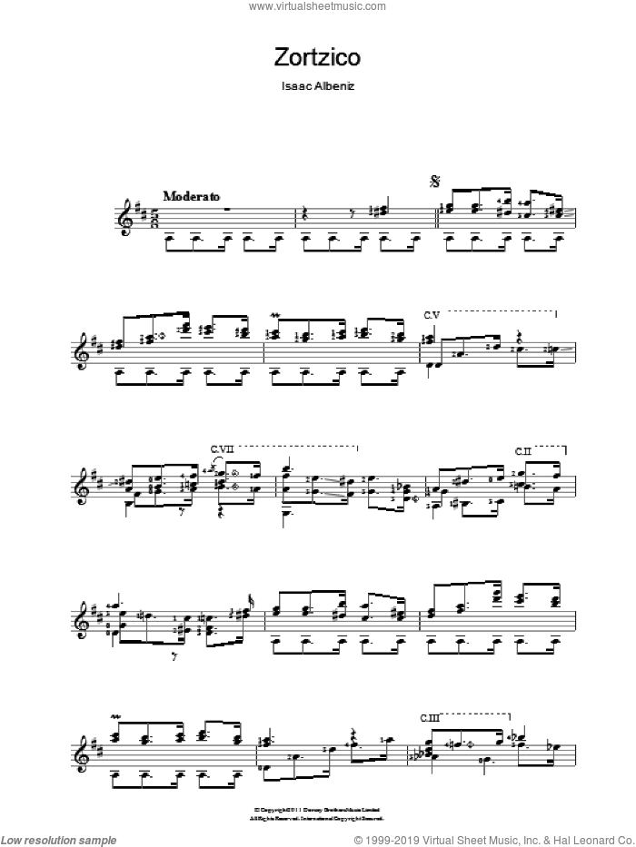 Zortzico sheet music for guitar solo (chords) by Isaac Albeniz, classical score, easy guitar (chords)