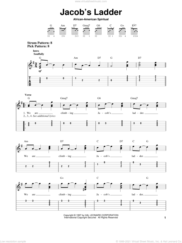 We Are Climbing Jacob's Ladder sheet music for guitar solo (easy tablature), easy guitar (easy tablature)
