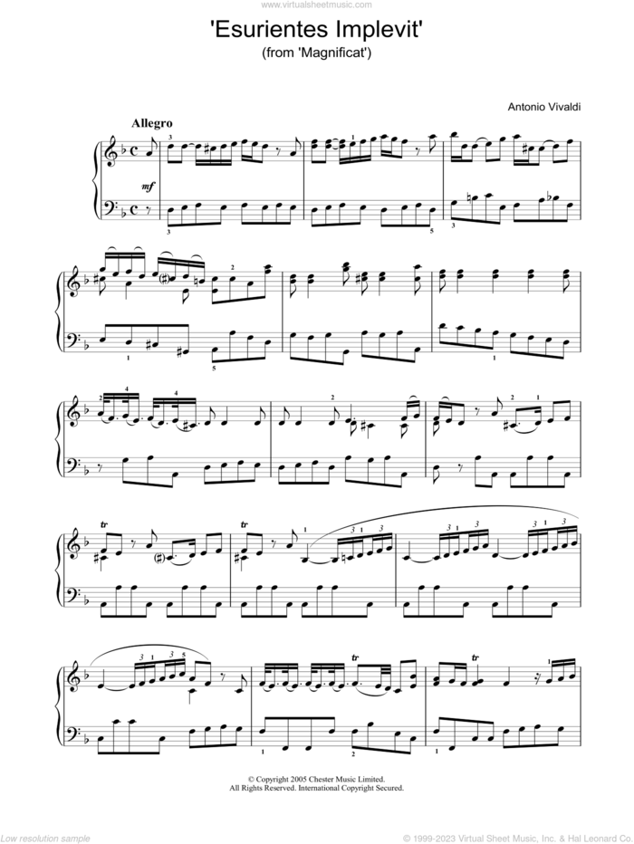 'Esurientes Implevit' (from 'Magnificat') sheet music for piano solo by Antonio Vivaldi, classical score, intermediate skill level