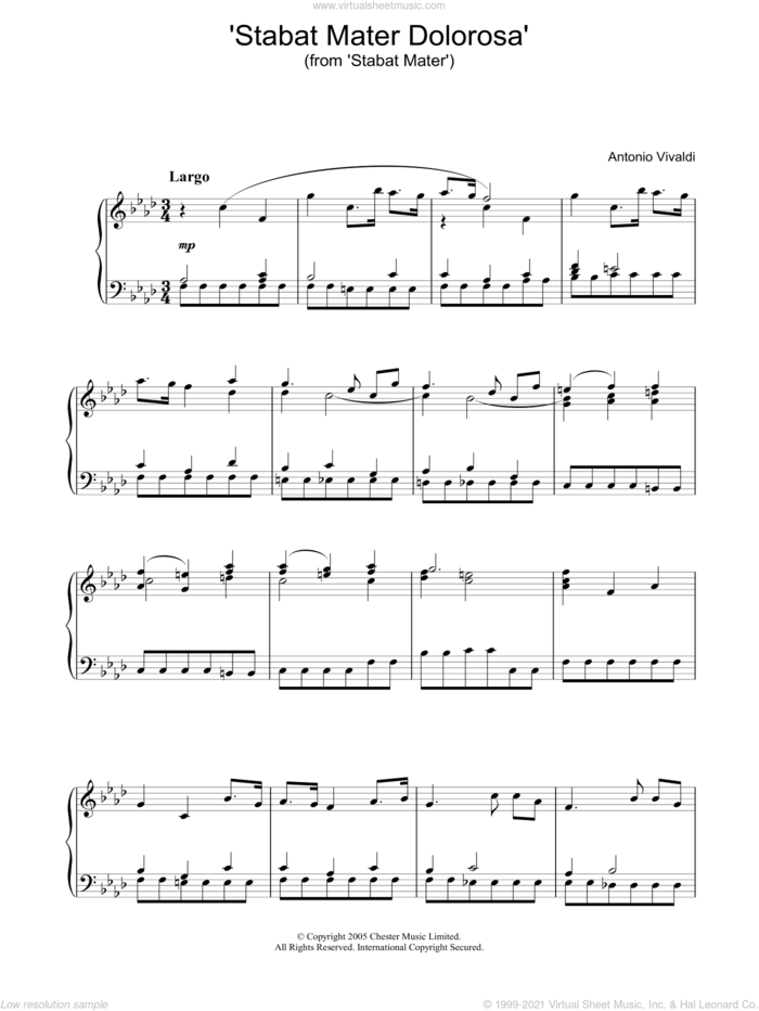 'Stabat Mater Dolorosa' (from 'Stabat Mater') sheet music for piano solo by Antonio Vivaldi, classical score, intermediate skill level