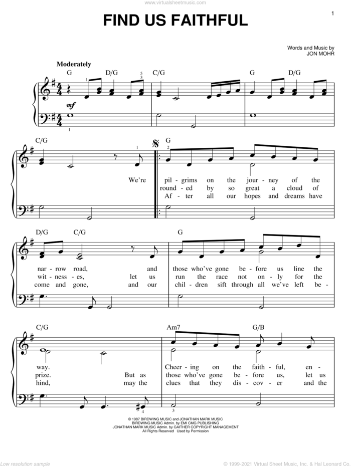Find Us Faithful sheet music for piano solo by Steve Green and Jon Mohr, easy skill level