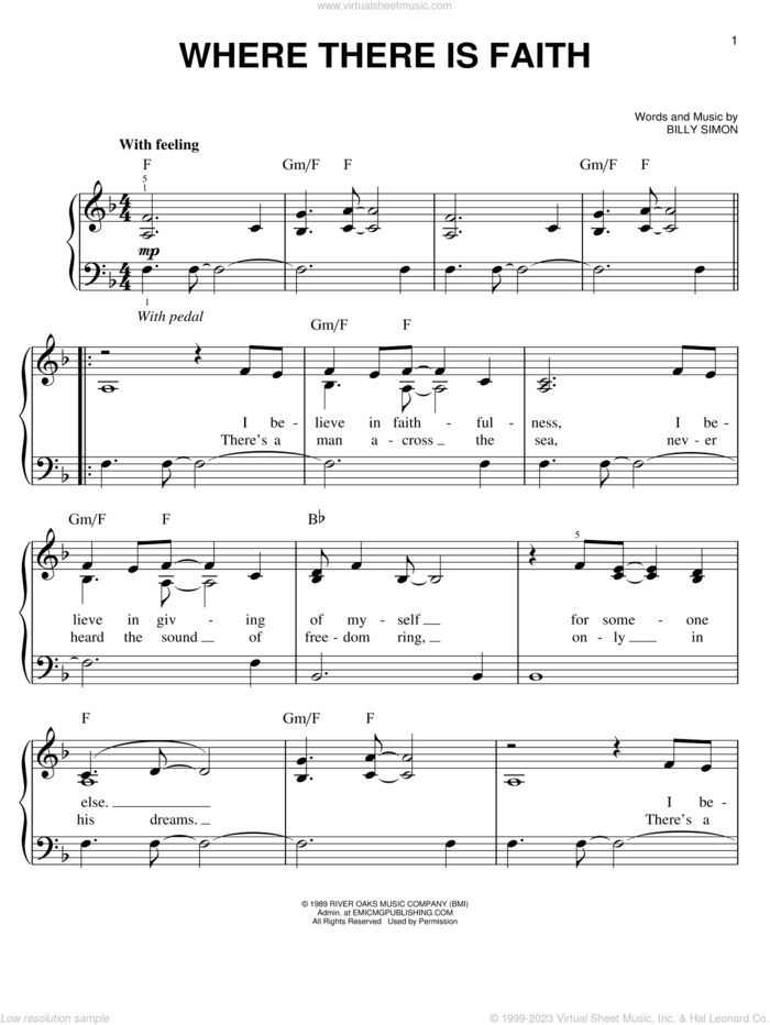 Where There Is Faith sheet music for piano solo by 4Him and Billy Simon, easy skill level