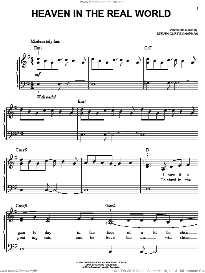 Heaven In The Real World sheet music for piano solo by Steven Curtis Chapman, easy skill level