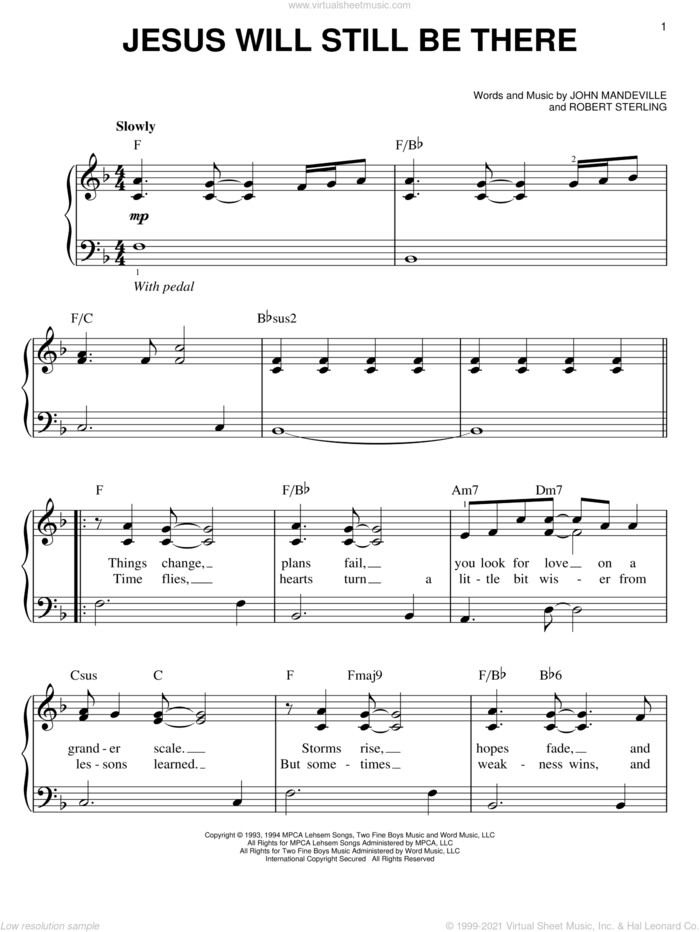 Jesus Will Still Be There sheet music for piano solo by Point Of Grace, John Mandeville and Robert Sterling, easy skill level