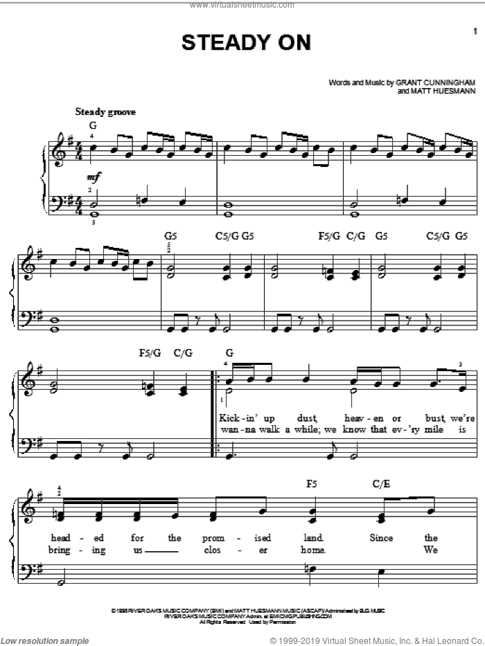 Steady On sheet music for piano solo by Point Of Grace, Grant Cunningham and Matt Huesmann, easy skill level