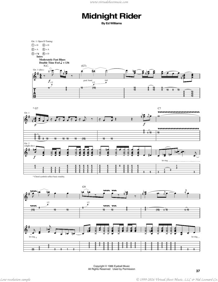 Midnight Rider sheet music for guitar (tablature) (PDF)