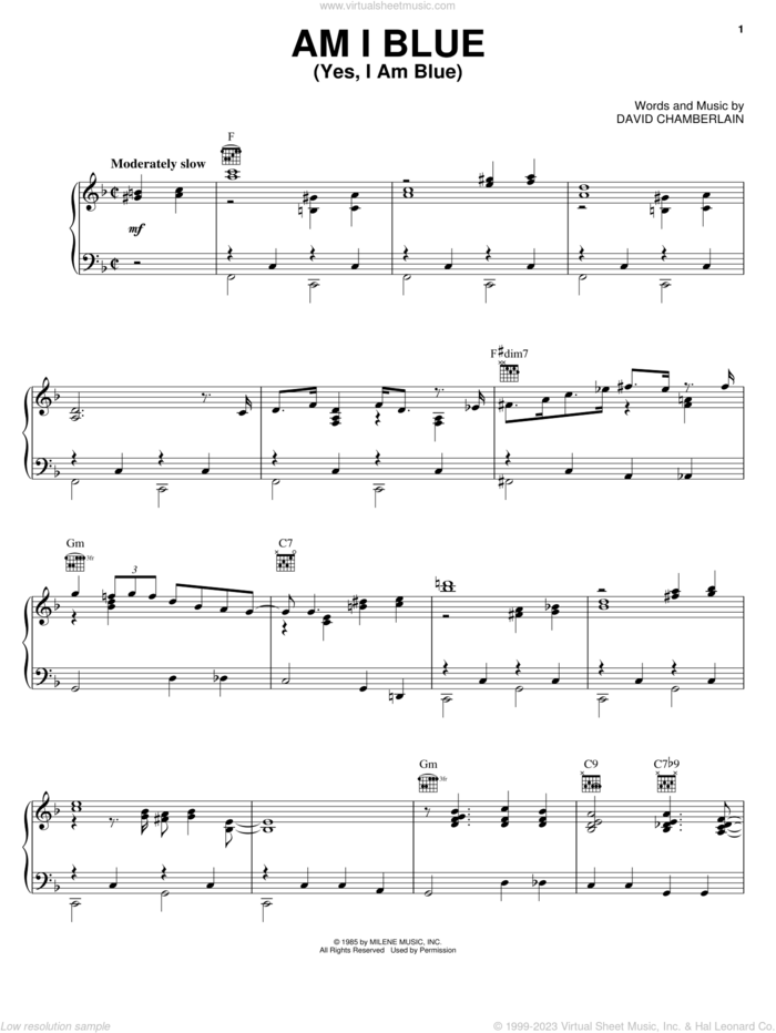 Am I Blue (Yes, I Am Blue) sheet music for voice, piano or guitar by George Strait and David Chamberlain, intermediate skill level